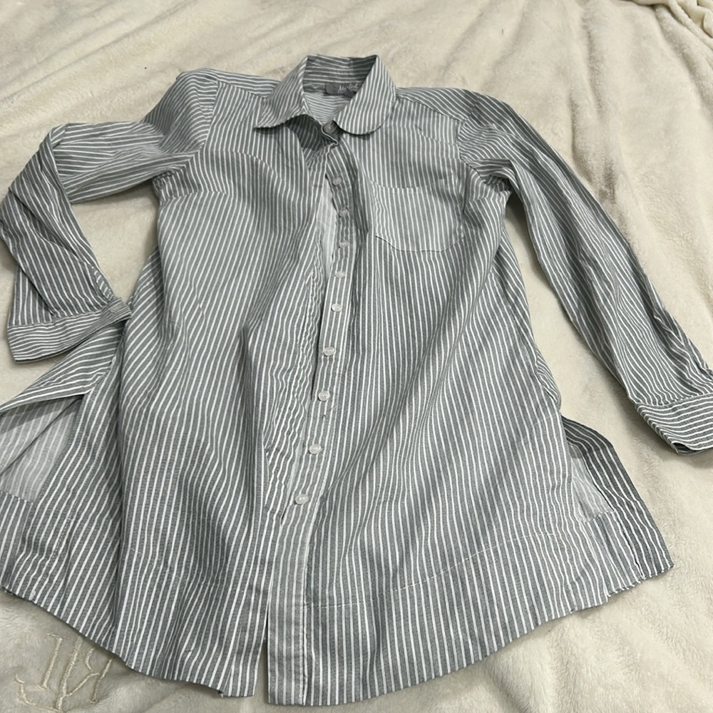Marled verticle striped shirt or short dress.  Cotton